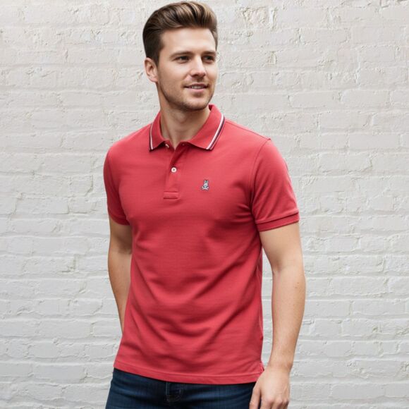 Psycho Bunny Polo 6/US L Ruby Quartz Red Pima Cotton Tipped Collar Premium 🐰 - Picture 1 of 15